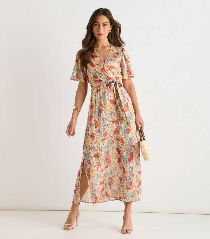 Gini London Pink Floral Print Chiffon Midi Dress
