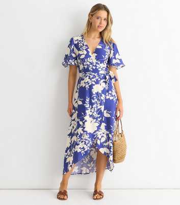 Gini London Blue Floral Print Wrap Midi Dress