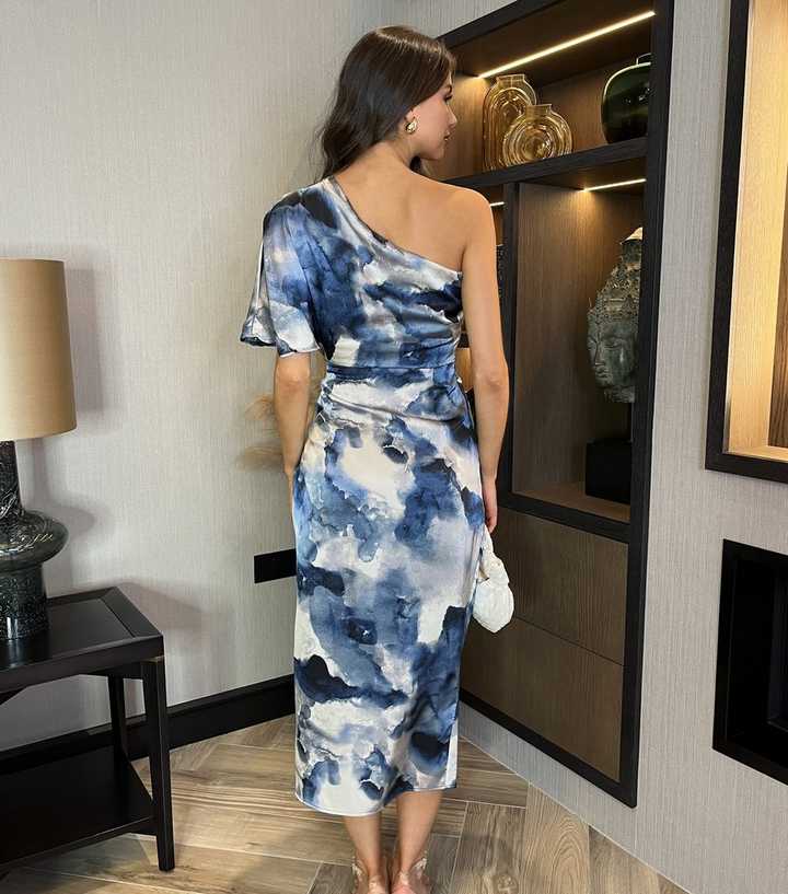 strapless open back dress Nuritt One Shoulder Dress in Crystal Blue – Luxury Bubble main image 0