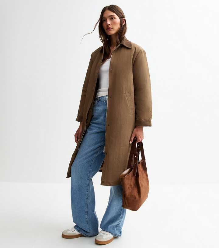 Brown Contrast Corduroy Collar Padded Barn Jacket 