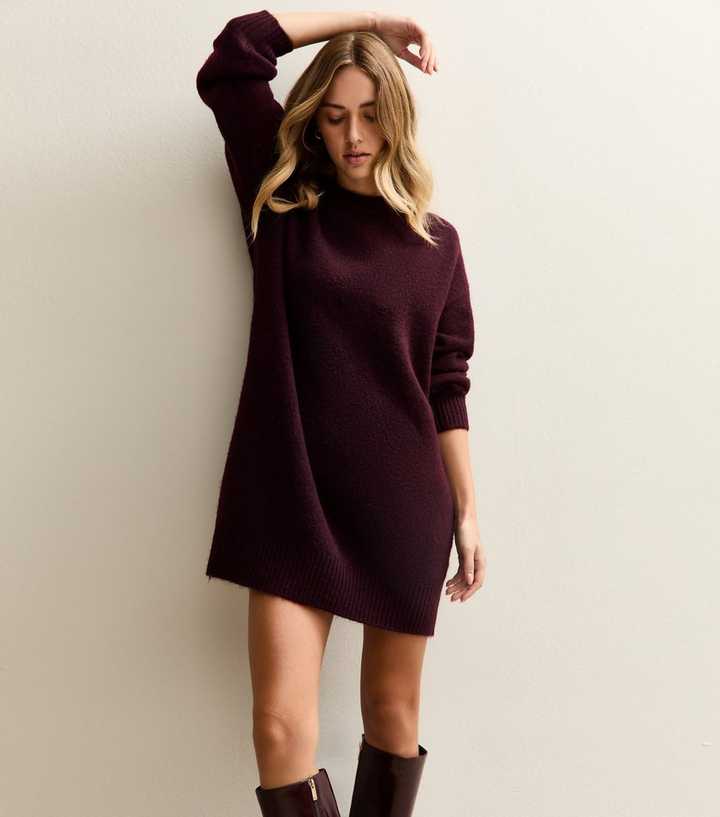 Dark Burgundy Knit Jumper Mini Dress