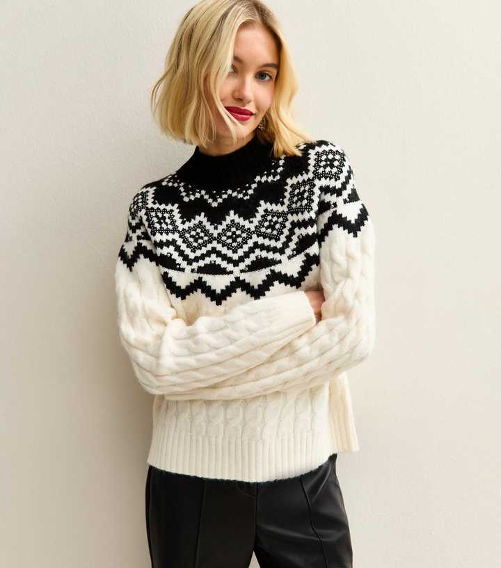 Cream Fairisle Pattern Cable Knit Jumper