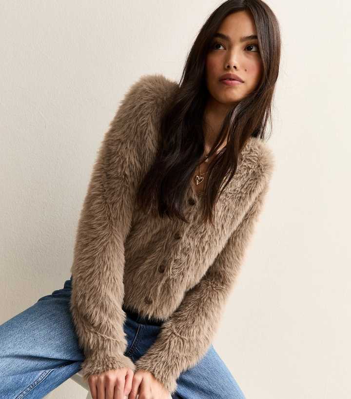 Camel Super Fluffy Button Up Cardigan