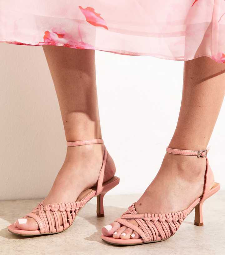 Pink Woven Strap Faux Leather Sandals