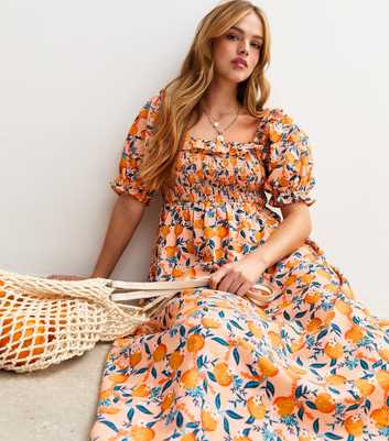 Orange Orange Print Milkmaid Midi Dress