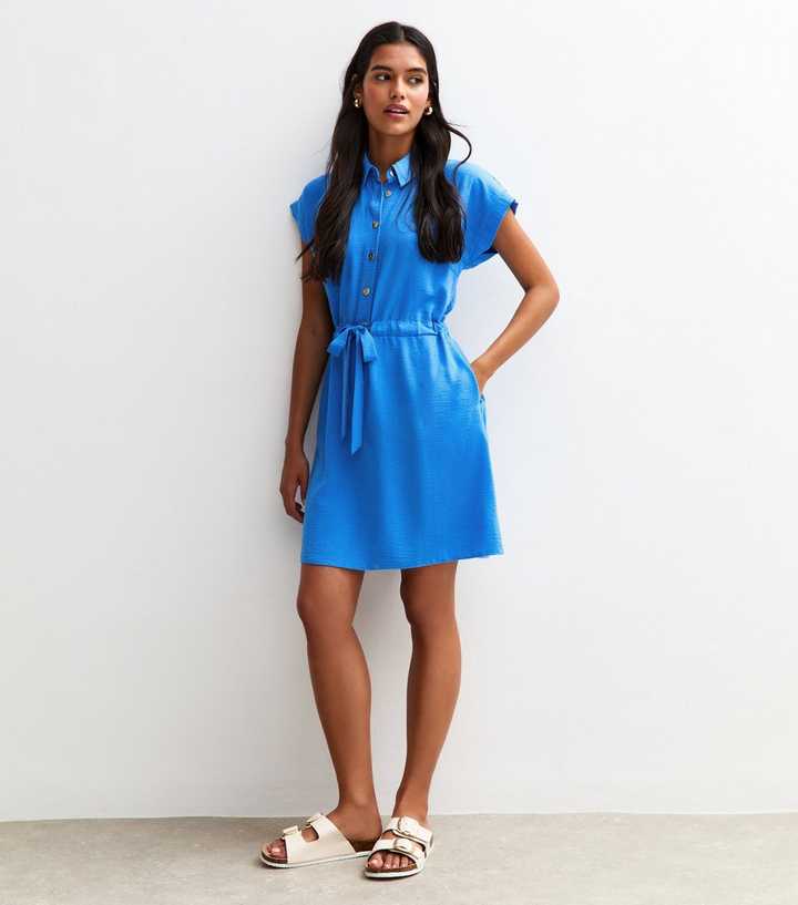 princess polly baby blue dress Kennedy Short Sleeve Drop Waist Mini Dress - Navy main image 0