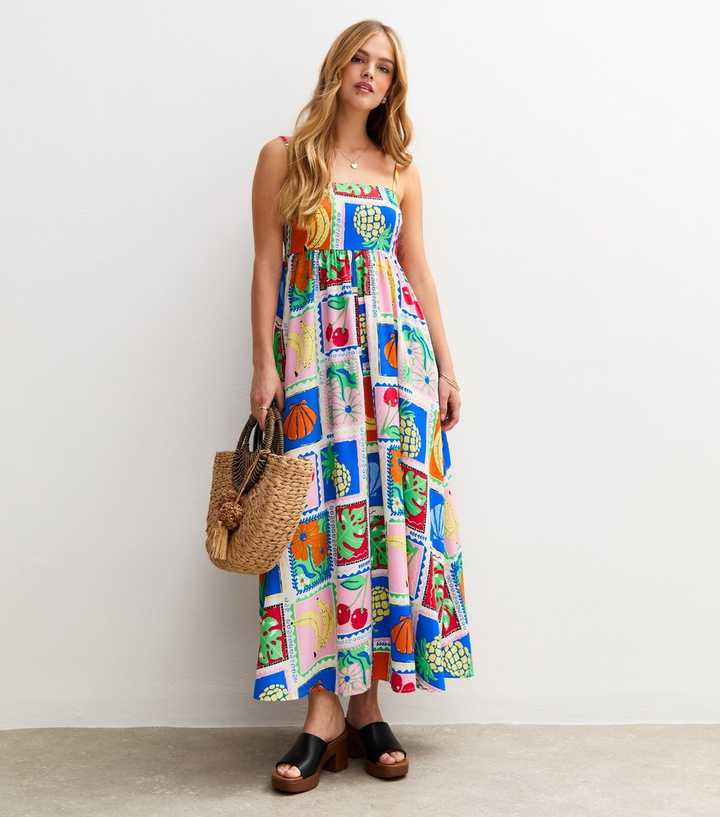 Multicoloured Fruit Print Midaxi Dress