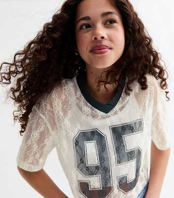 Girls White 95 Lace Football Top