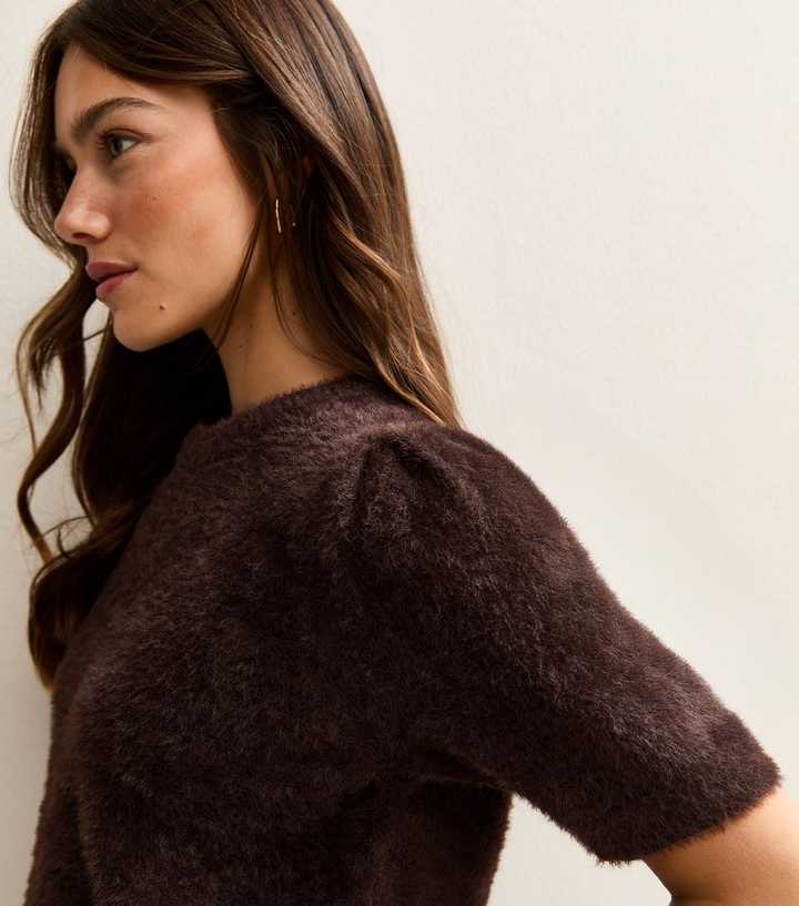 Petite Brown Fluffy Textured T-Shirt