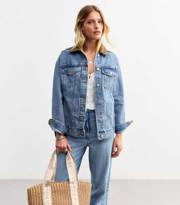 Blue Cord Collar Oversized Denim Jacket