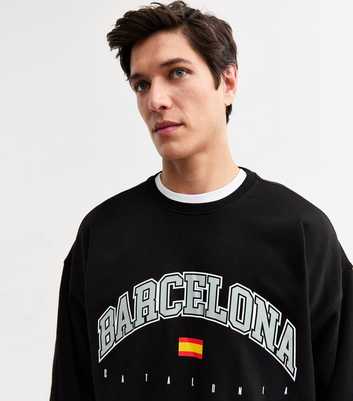 Black Oversized Barcelona Print Sweatshirt