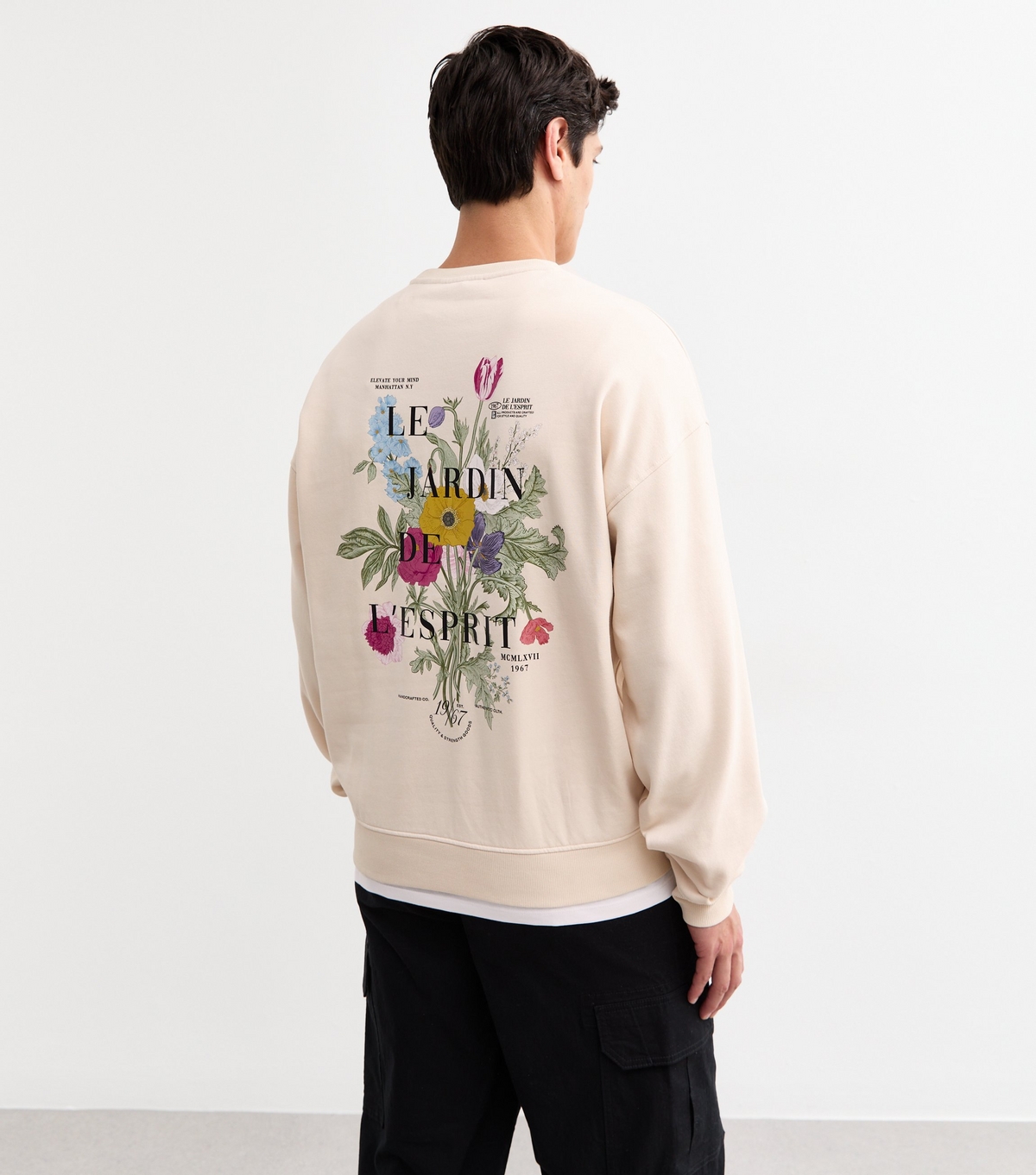 Men's Off White Oversized Floral Print Sweatshirt New Look