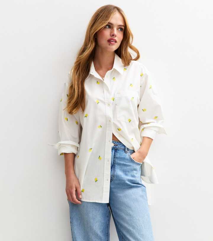White Lemon Embroidered Long Sleeve Shirt