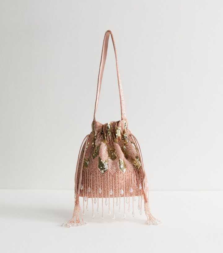 Pink Sequinned and Beaded Satin Bag