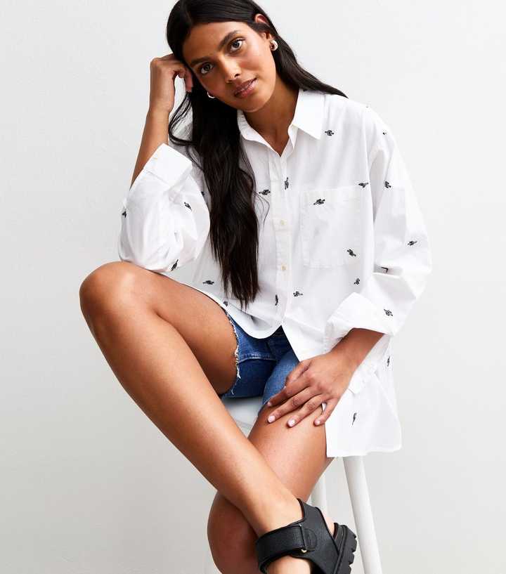White Cactus Embroidered Long Sleeve Shirt