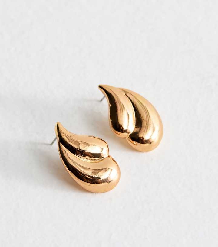 Gold Tone Layered Teardrop Stud Earrings