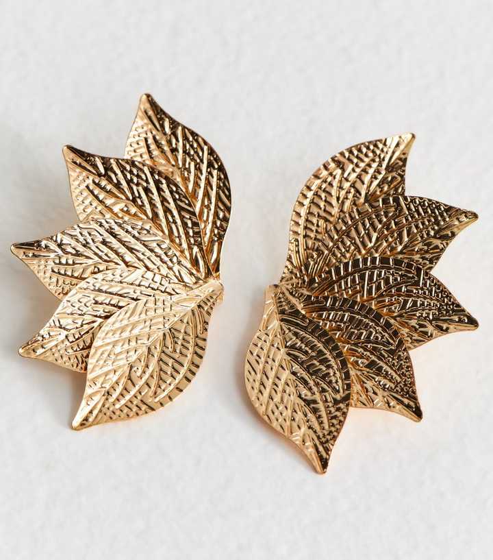 Gold Tone Petal Stud Earrings