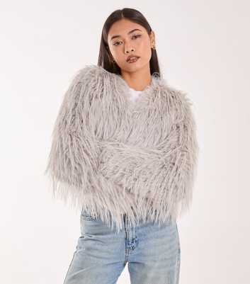 Pink Vanilla Grey Faux Fur Cropped Jacket