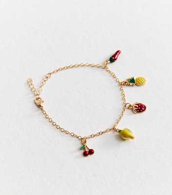 Gold Tone Fruit Charm Bracelet