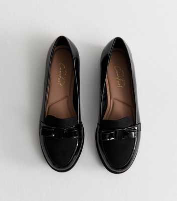 Wide Fit Black Patent Faux Leather Bow Detail Loafers