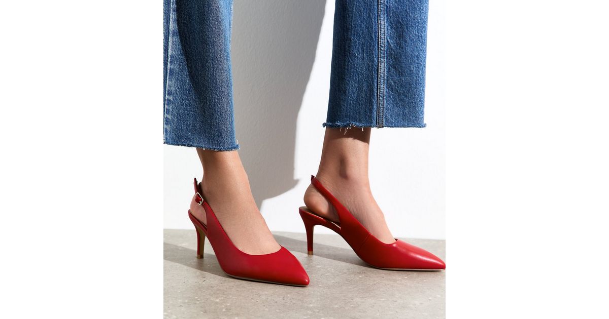 Extra Wide Fit Bright Red Faux Leather Slingback Court Shoes New Look