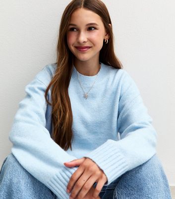 Girls Light Blue Crew Neck Jumper