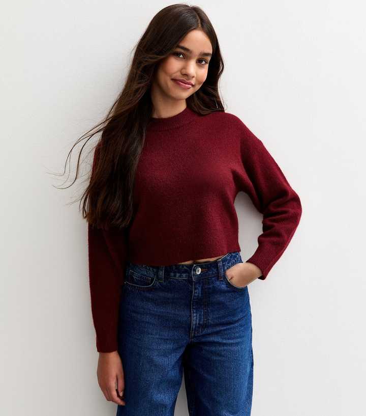 Girls Dark Burgundy Crew Neck Jumper