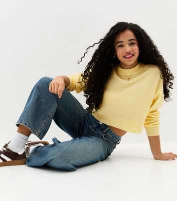 Girls Light Yellow Crew Neck Jumper