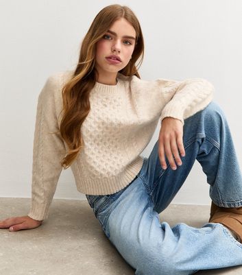 Girls Cream Cable Knit Jumper