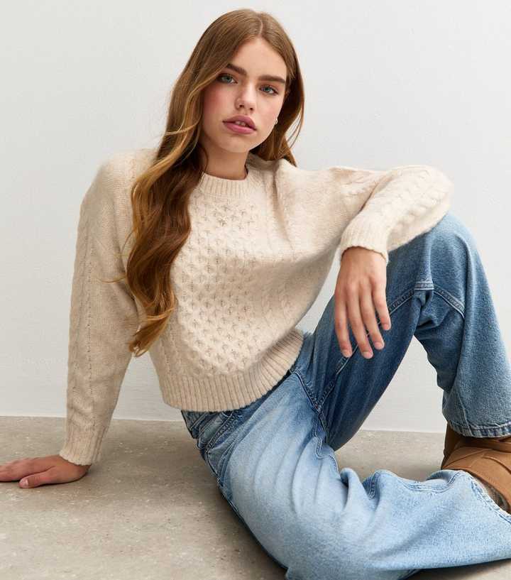 Girls Cream Cable Knit Jumper