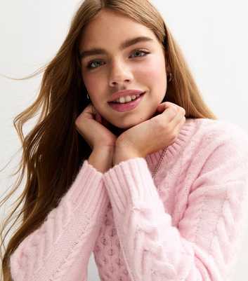 Girls Pink Cable Knit Jumper