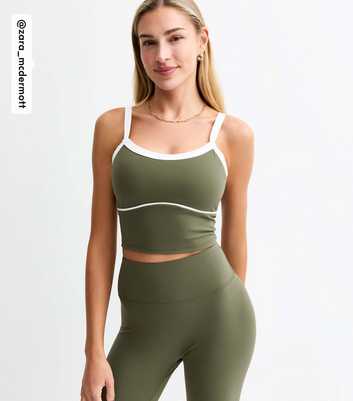Rise by Zara McDermott Olive Stretch Contrast Trim Sports Crop Top