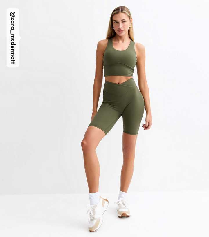Rise by Zara McDermott Khaki Stretch Crossover Front Shorts