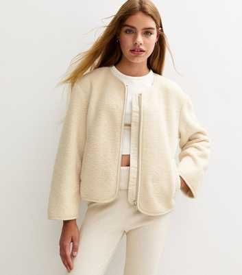 Girls Off White Borg Zip Through Jacket