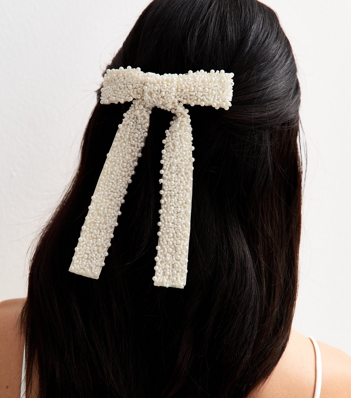 Cream Bead Embellished Bridal Bow Hair Clip New Look