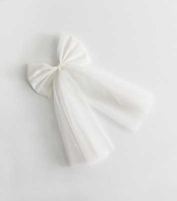 White Bridal Mesh Bow Hair Clip