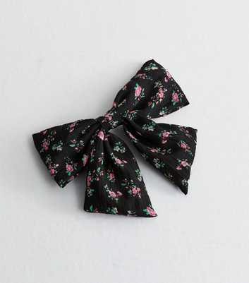Black Floral Plisse Bow Hair Slide