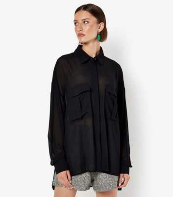 Apricot Black Oversized Sheer Chiffon Shirt