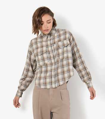 Apricot Off White Cropped Check Shirt