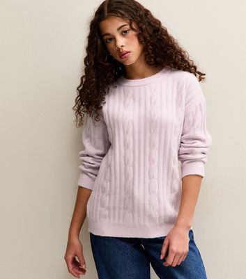 Girls Lilac Slouchy Cable Knit Jumper