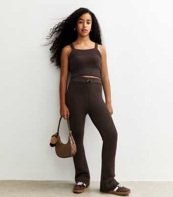 Girls Dark Brown Elasticated Waist Flared Trousers