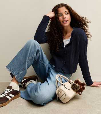 Girls Navy Cable Knit Cardigan