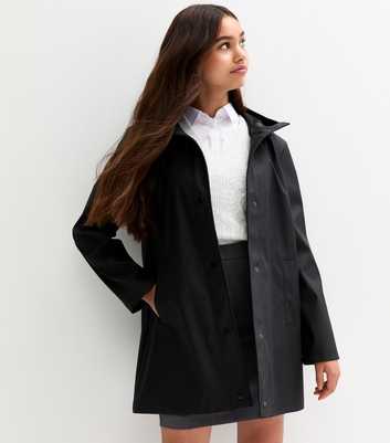 Girls Black Hooded Unlined Jacket