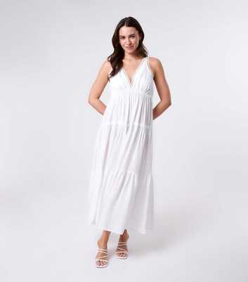 Blue Vanilla White V-Neck Maxi Dress