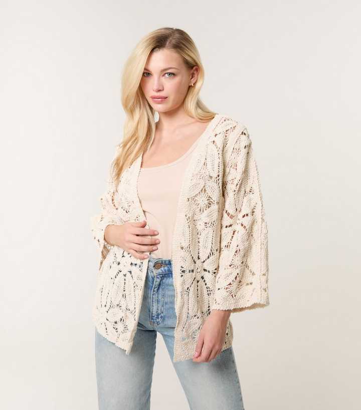 Blue Vanilla Stone Floral Crochet Cardigan New Look