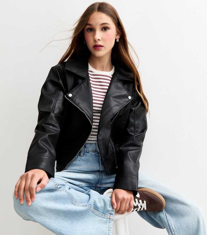 Girls Black Faux Leather Biker Jacket