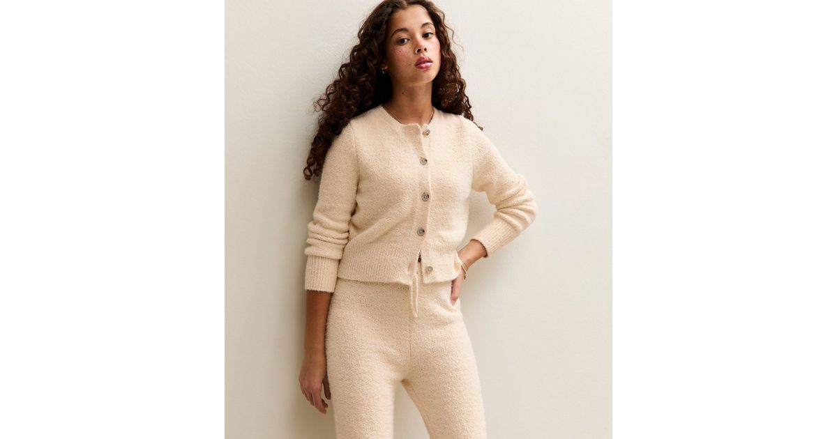 Girls Cream Slubby Knit Teddy Cardigan | New Look