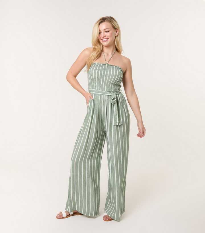 Blue Vanilla Green Striped Bandeau Jumpsuit