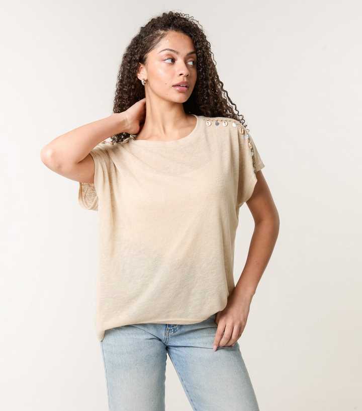 Blue Vanilla Stone Shell Trim Top