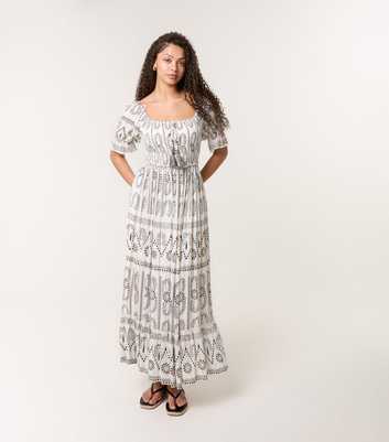 Blue Vanilla Off White Patterned Maxi Dress